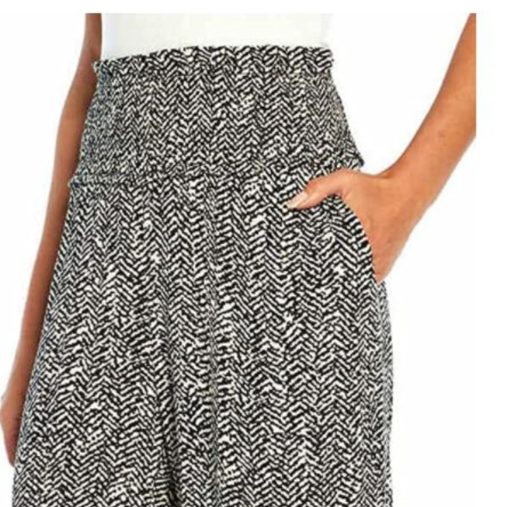 New!! Three Dots Women's Printed Relaxed Fit Wide Leg Pull-On Pants